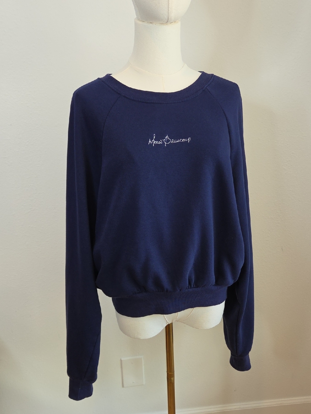 Maeve Navy Pullover Sweatshirt with Script Chest Logo